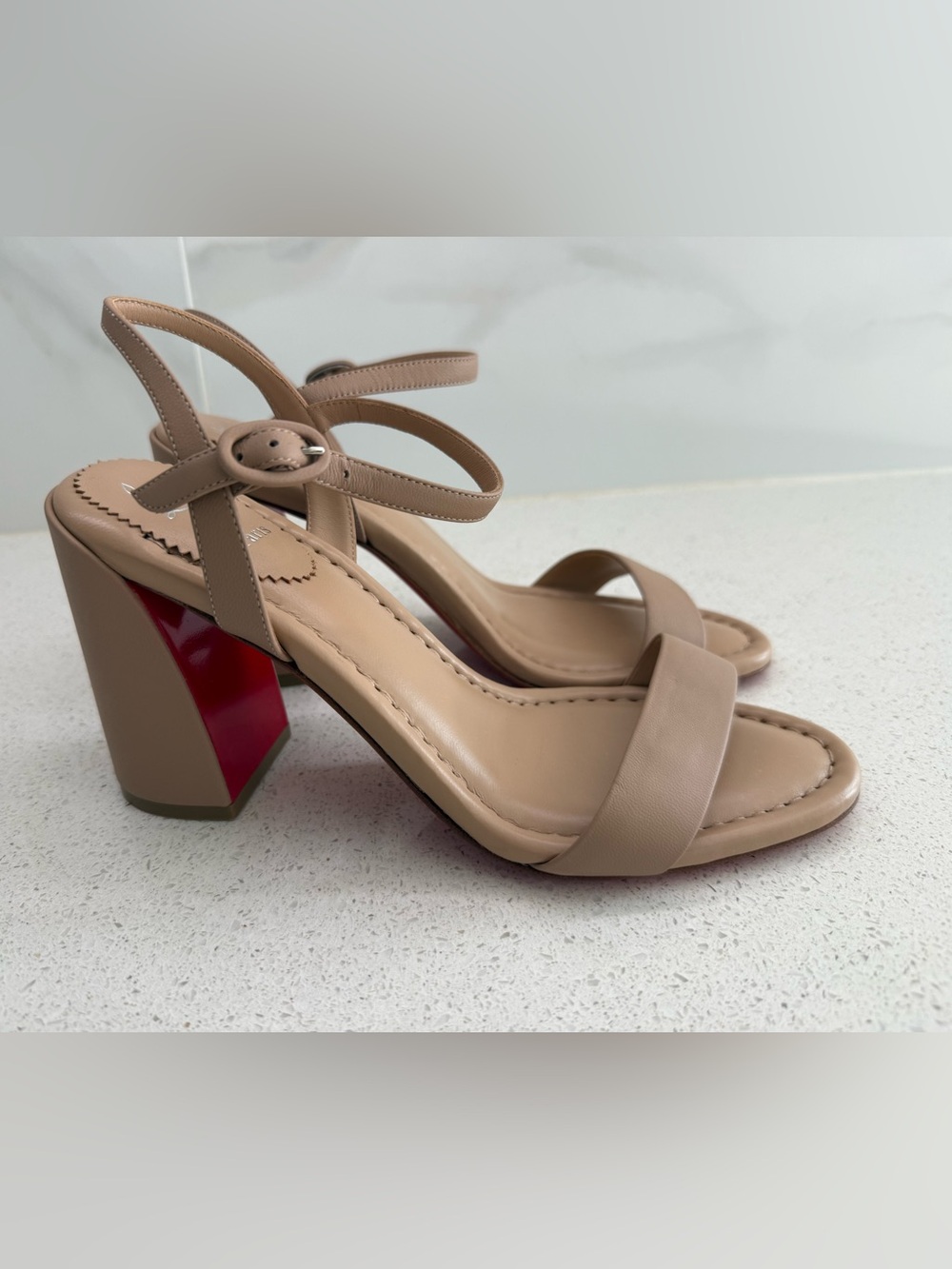 Christian Louboutin 85mm Miss Jane Ankle Strap Sandals EU 39 US 9 Nude